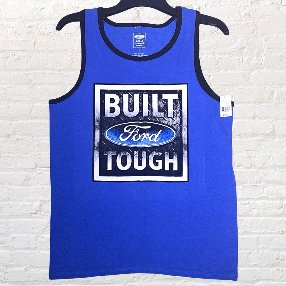 Ford Motor Company Built Tough Graphic Ringer Tank Top Size‎ L Blue Summer NWT